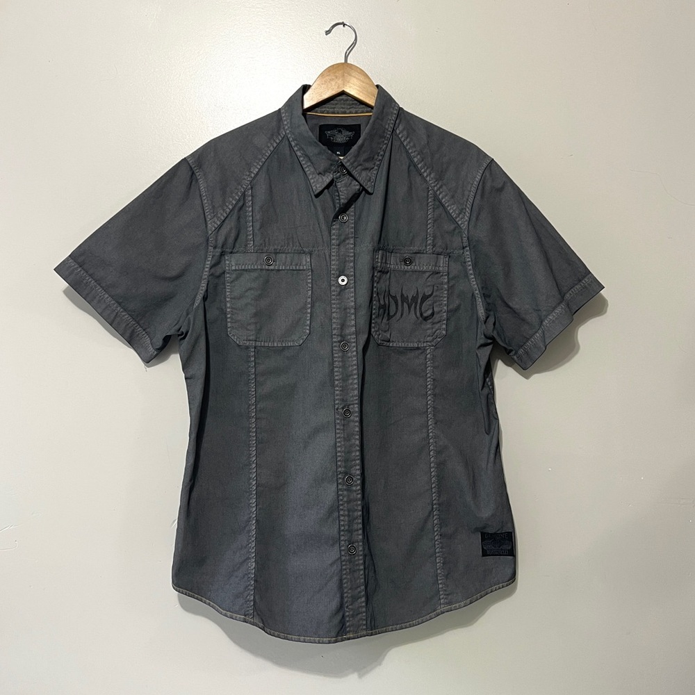 Harley-Davidson Button Down Short Sleeve Top HDMC Grey Mens Size XL Bikercore